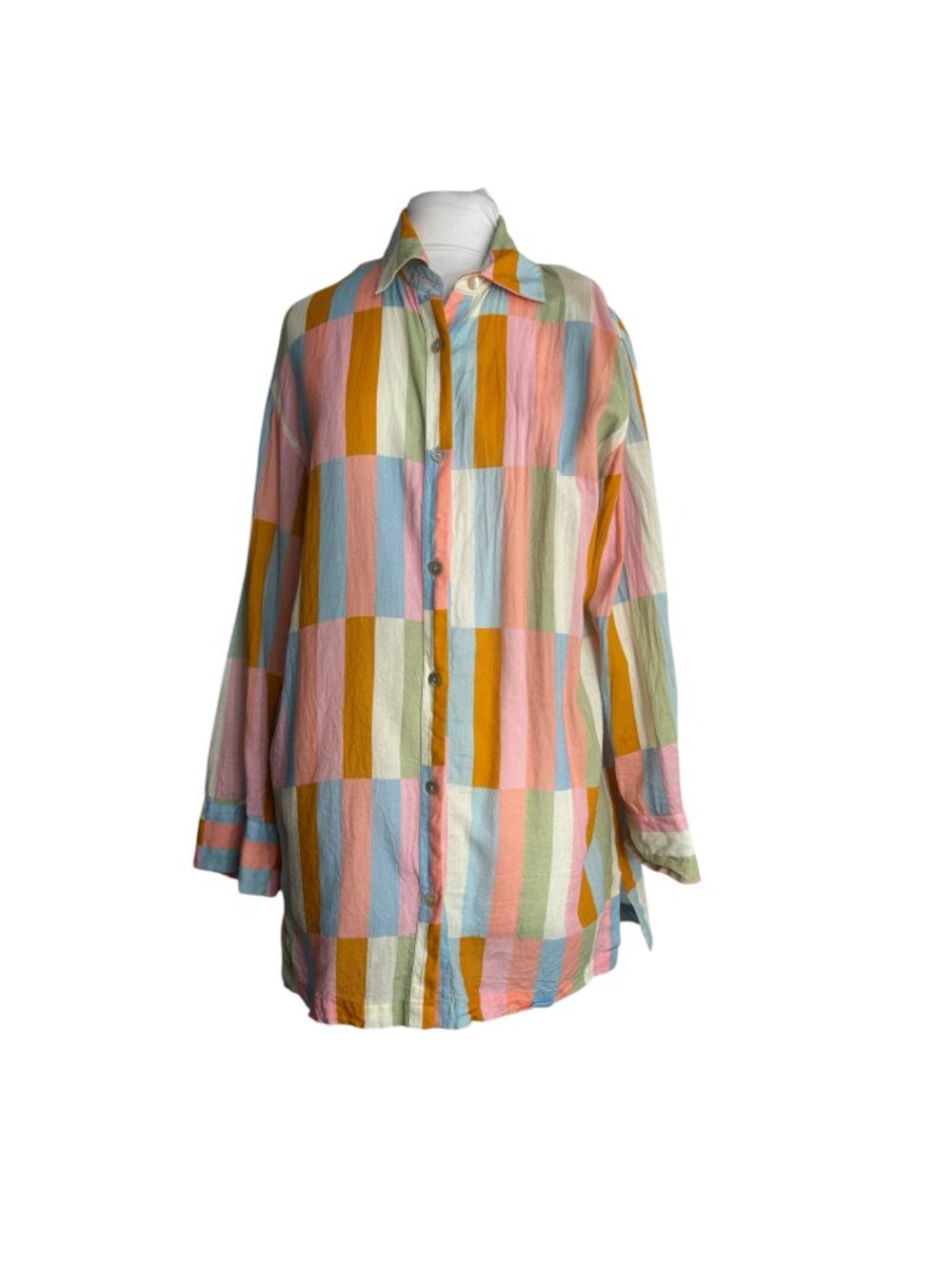 Hermoza Size Medium Multicolor Button Front Tunic Shirt Swimsuit Cover Up Top